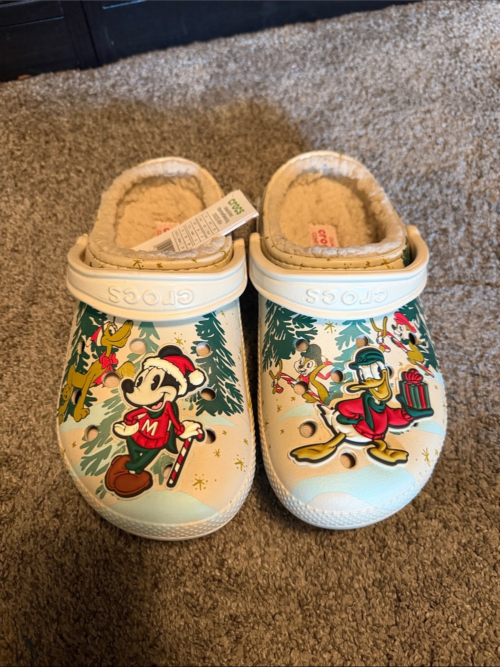 CROCS White Holiday Clog with Multicolor Disney Characters NWT